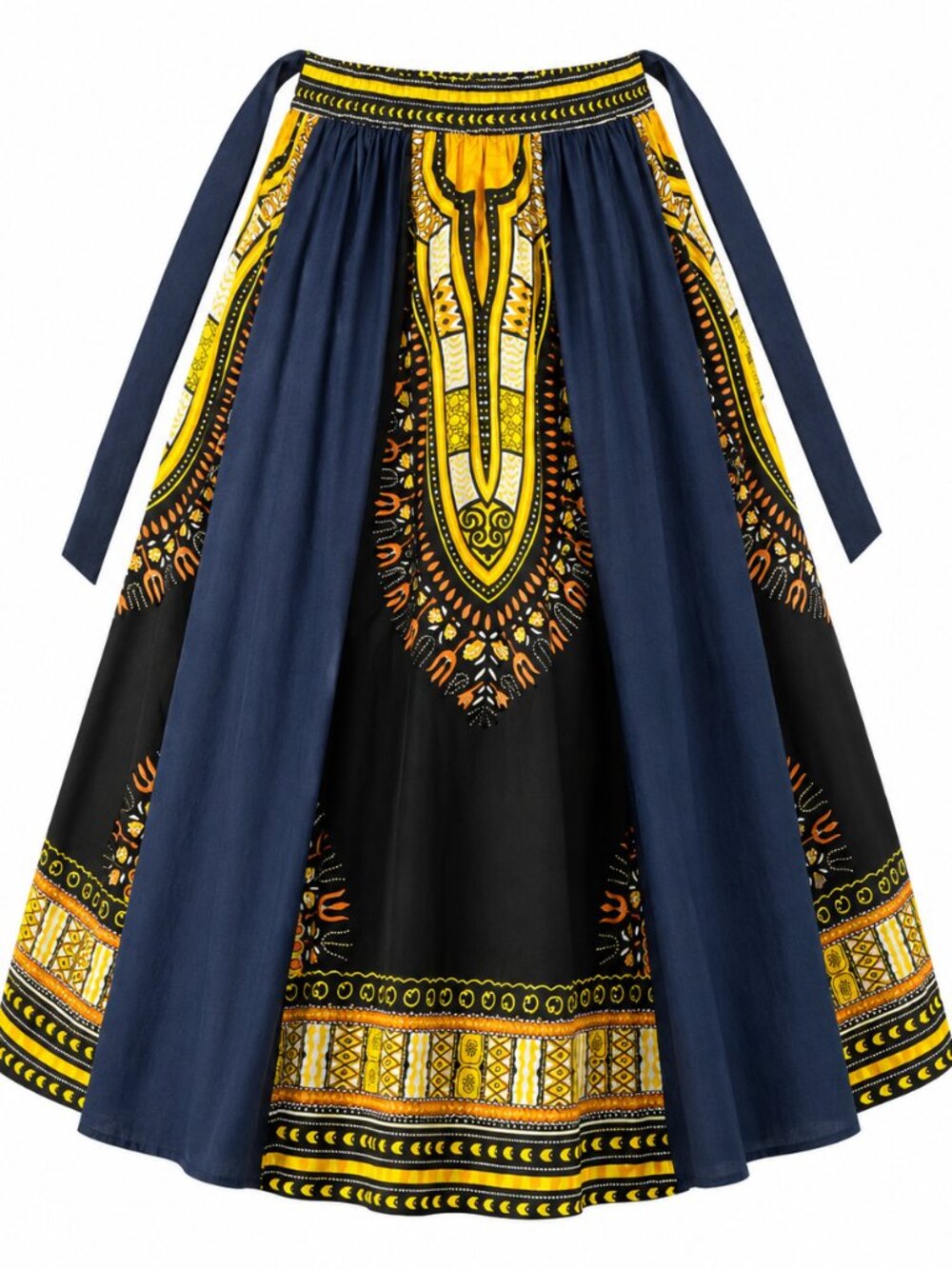 Women's Long Maxi Skirt African Dashiki Denim Print One Size